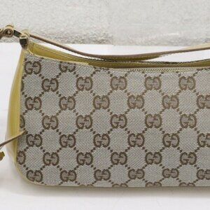 Gucci Beige Yellow GG Canvas Patent Leather Pochette Shoulder Bag